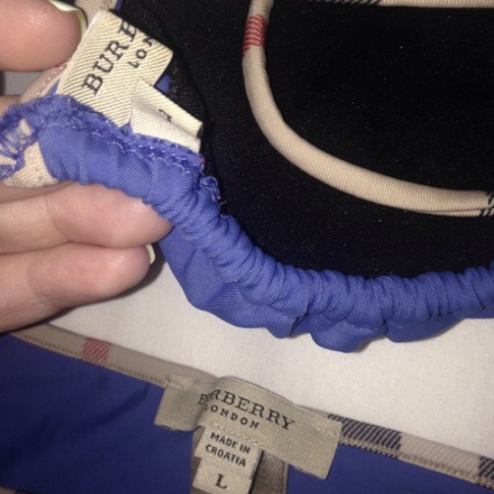 Burberry Cobalt Blue Triangle Bikini with Signature Check Straps - Picture 3 of 3
